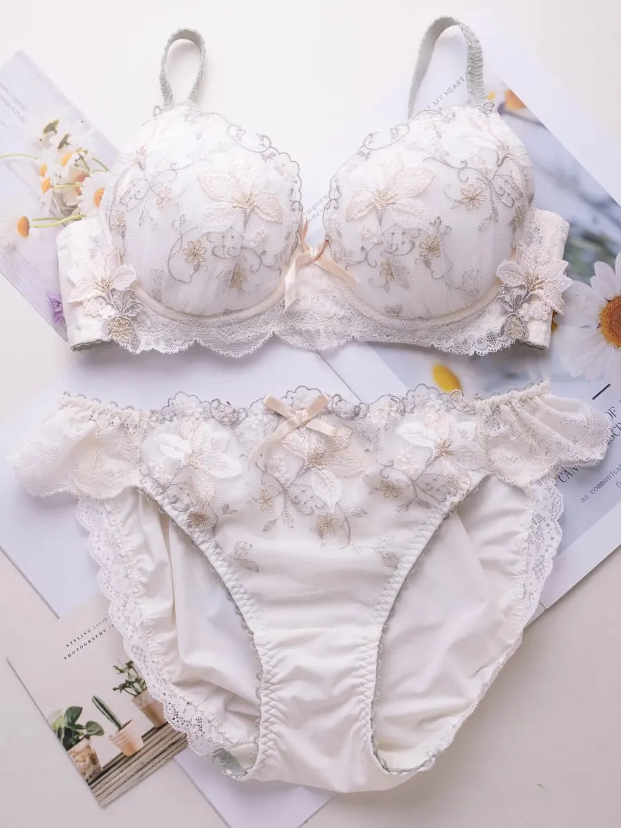 Conjunto de lingerie doce estilo japonês, conjunto de sutiã fino bordado com copo raso tipo 2 — image 6