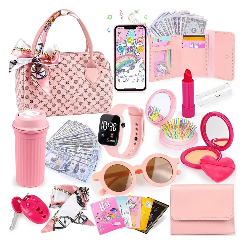 Monedero de juego para niñas pequeñas, monedero para juego de imitación para teléfono móvil/maquillaje/llaves, bolso de maquillaje de princesa para niñas, regalo de cumpleaños y Navidad