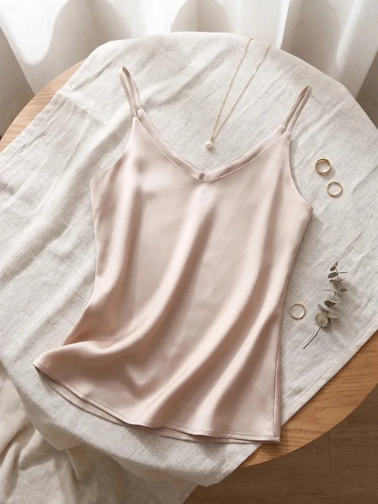 zjaiss Halter V Neck Basic White Cami 2026 Summer Spaghetti Strap Women Tank Top Sleeveless Satin Silk Tops Women'S Camisole — image 12