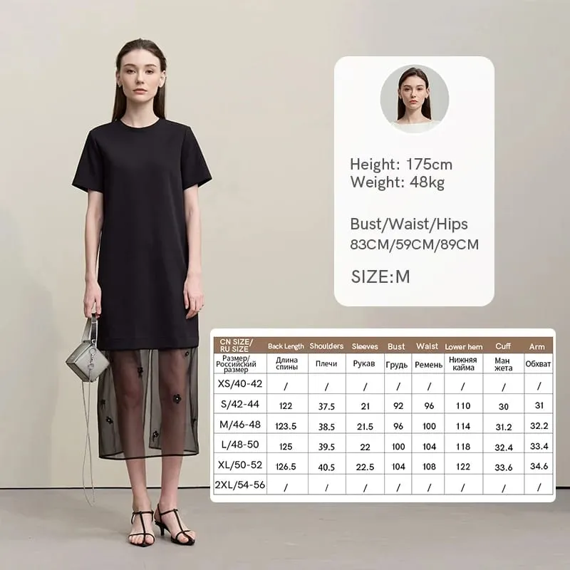 Amii Long Dresses 2026 Autumn New Round Neck Short Sleeve Patchwork Women's Dress Removable Organza Elegant Dress Women 12651024 — image 8