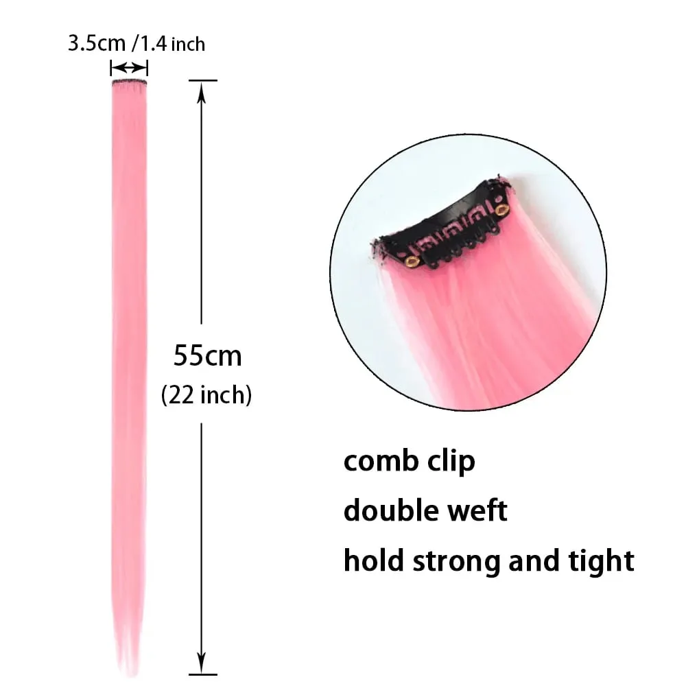 6 Pcs 22 Inch Highlight Wig Colored Clip in Hair Extensions Straight Synthetic Hairpieces Glueless Wig with Clip for Woman — image 5