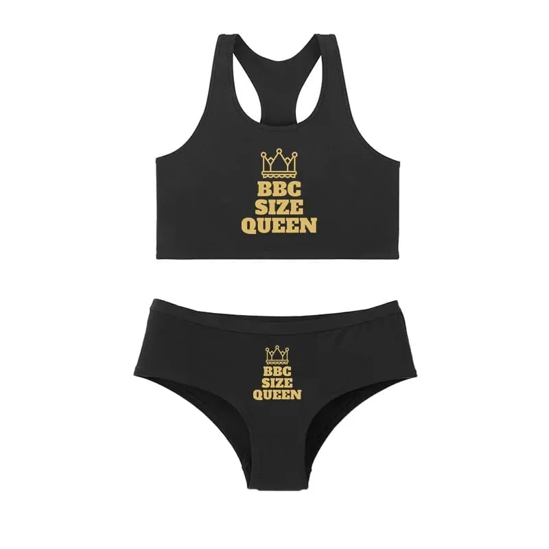 One Set BBC QUEEN Round Neck Tank Top And Panties Set Women's Underwear Sets Cute Cotton Underwear Sexy Lingerie For Women Set — image 1