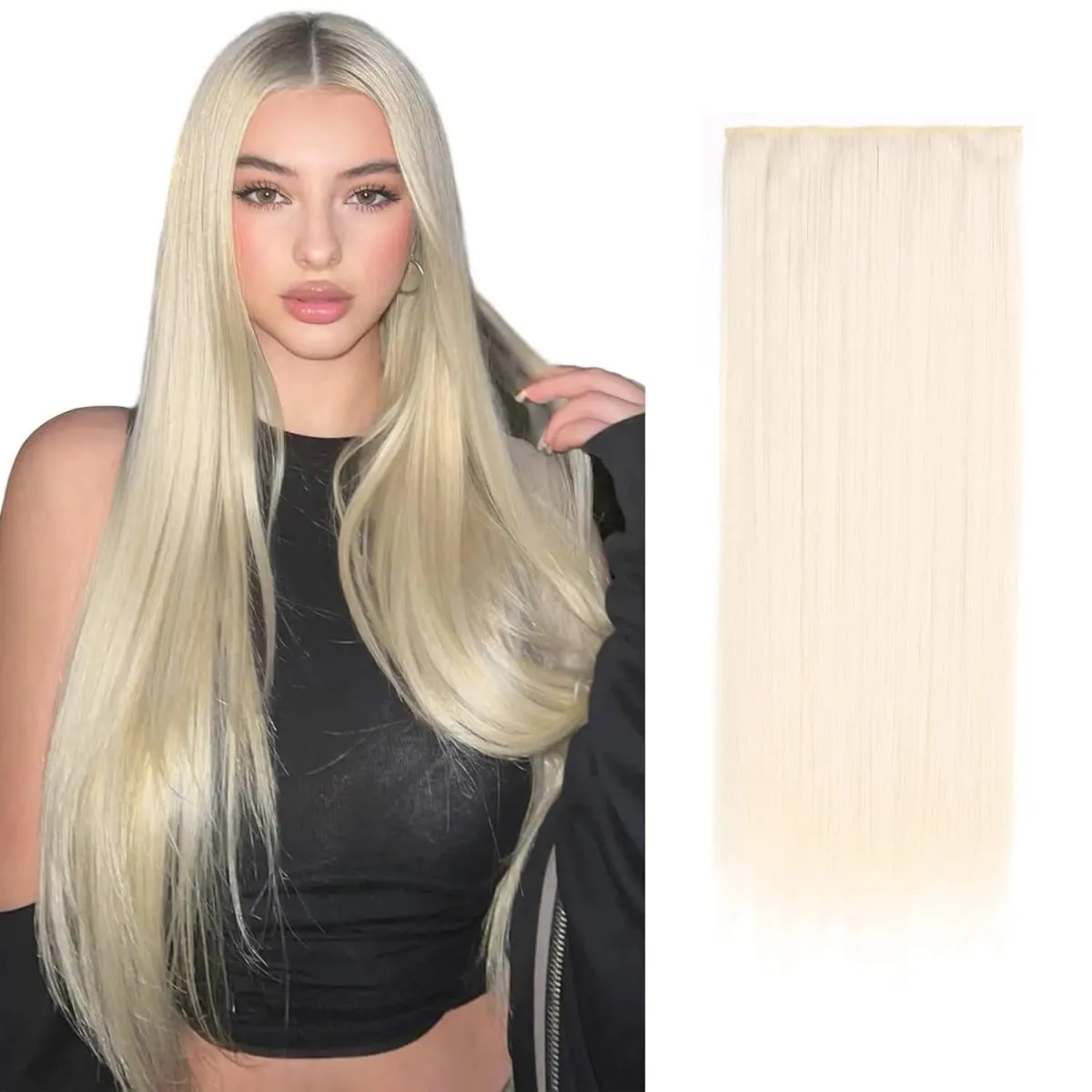 Syntetické prodloužení vlasů jednodílné s klipem 5Clips v dlouhé rovné vlasy blond pro ženy každodenní použití — image 2