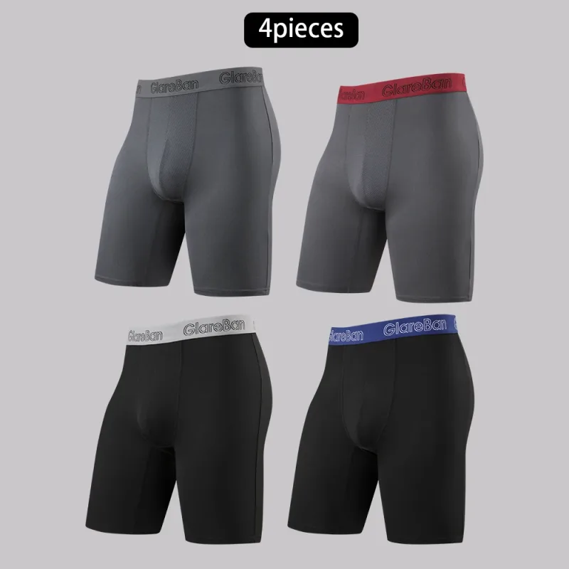 4 Stück gemischte Farben, schnell trocknende Boxershorts mit langem Bein, Unterhose, Unterwäsche für Zuhause und Sport, hochwertige Herrenhöschen — image 39