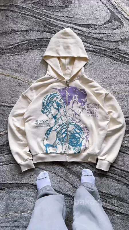 Y2k stands hiphop jojo aventura bizarra hoodies harajuku oversized das mulheres dos homens com zíper moletom hip hop casal rua moletom — image 7