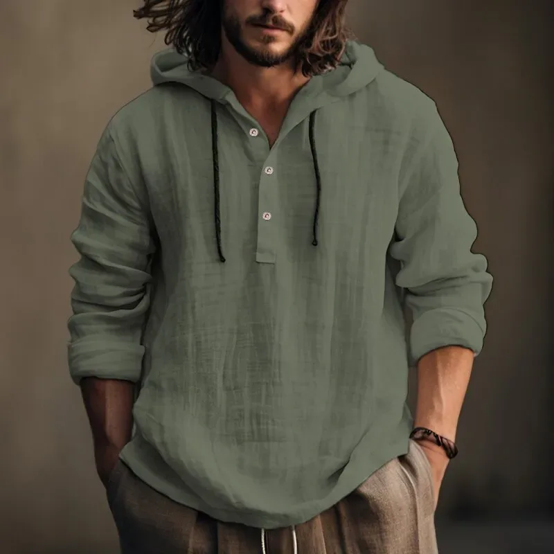 2024 Ny Casual Blus för män Bomull Linne Skjorta Lösa toppar Långärmad T-shirt Vår Höst Casual Herrskjortor — image 3