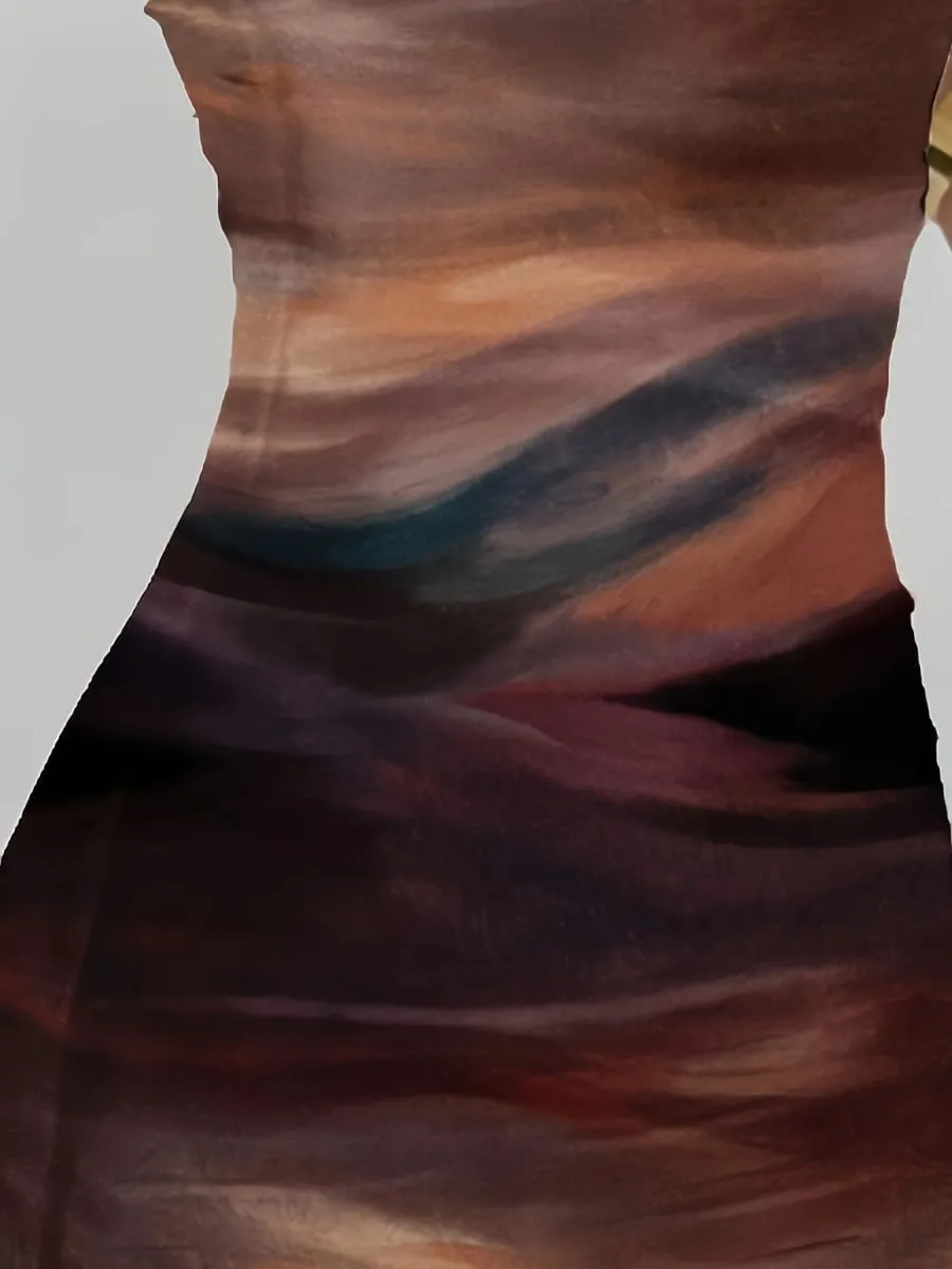 Elegant Women's Knitted Gradient Print Mini Dress Spring Summer New Style Party Holiday Sexy Strapless Slim Fit Gown — image 7