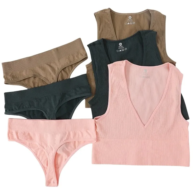 Sexiga kvinnor BH Set Sömlösa underkläder Strings med hög midja Mode Bralette Ribbade toppar BH Basic Crop Top Damunderkläder — image 1