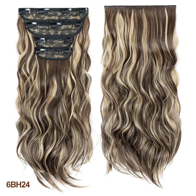 4 Pieces Set Clip In Hair Extensions Highlight Wavy Curly Long Synthetic Hairpieces For Women 22 Inch 180g Hair Clips Hair — image 17