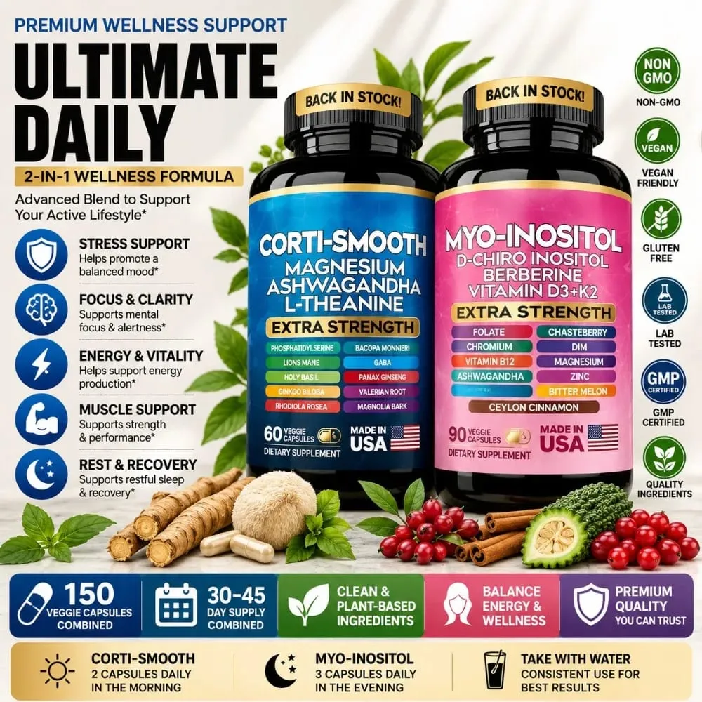 Cortisol & Myo-Inositol Supplement Bundle Soothe & Smooth Bundle 13-in-1 Cortisol Balance Magnesium Ashwagandha L-Theanine — image 1