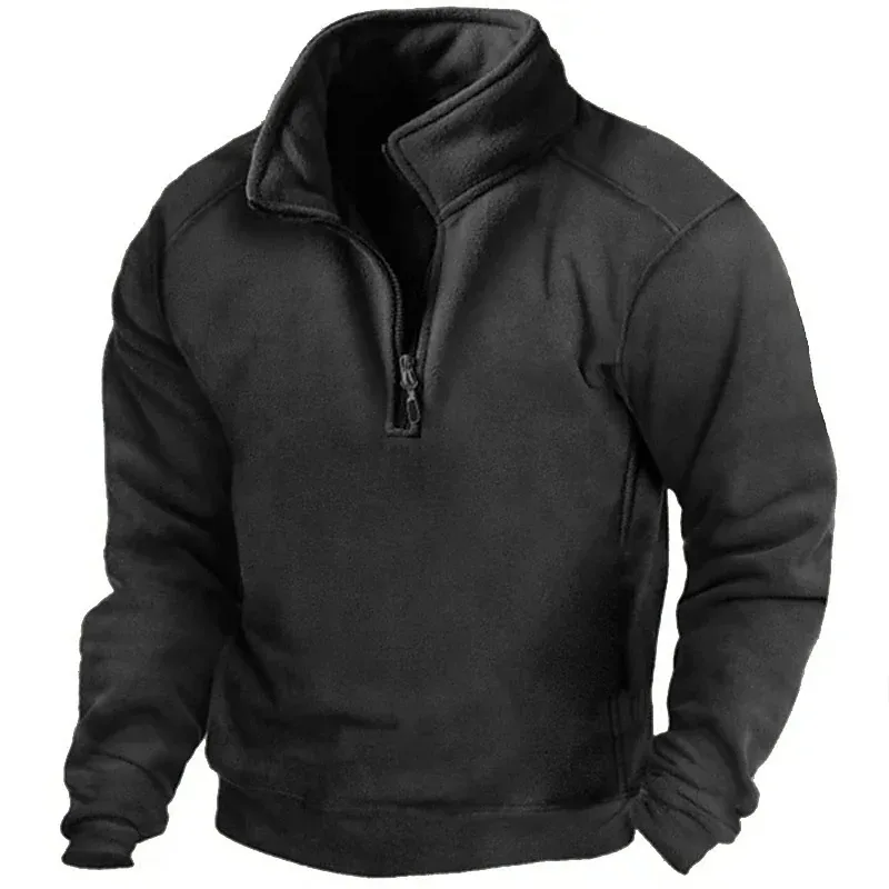 2026 Mens Half-Zip Sweatshirts Autumn Male Stand Collar Loose Solid Color Pullover Bagong Tao Trend Casual Army Green Hoodies — image 1