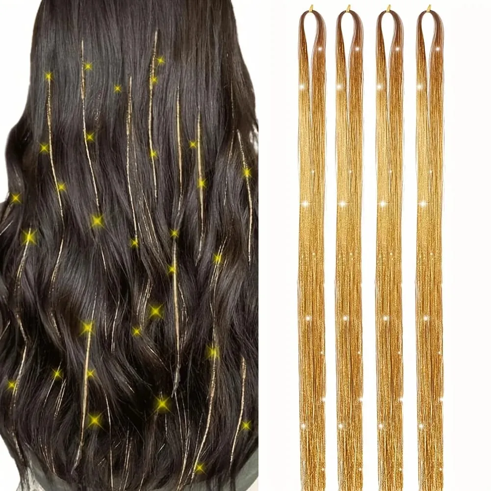 4 Packs 22inch Fairy Tinsel Hair Extensions Kit for Women Holographic Synthetic Hair Extension for Quick Hair Color Change — image 9