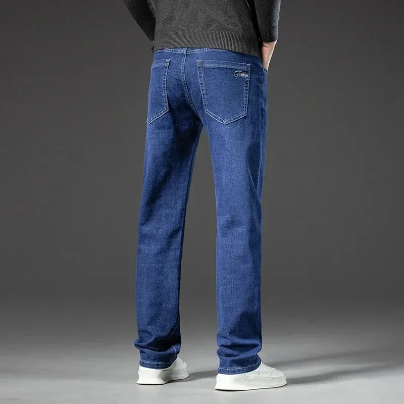 2025 Spring Autumn Men's Straight Jeans Denim Pants Classic Style Business Stretch Casual Trousers Malaking Sukat 40 42 44 46 — image 5
