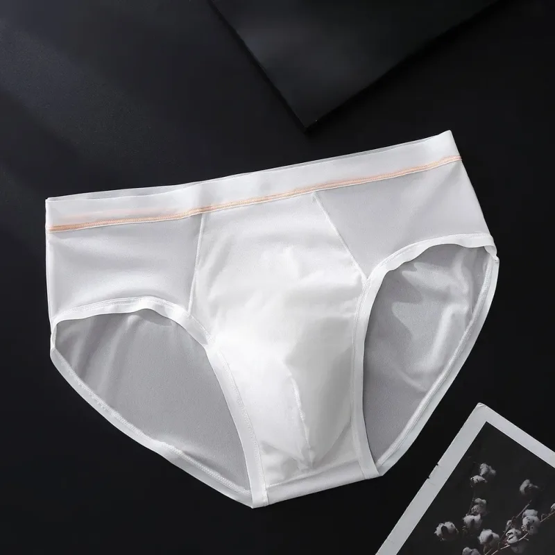 Men's Seamless Ice Silk Briefs Underwear Bulge Pouch Solid Breathable Panties Sexy U Convex Pouch Lingerie Underpants — image 17
