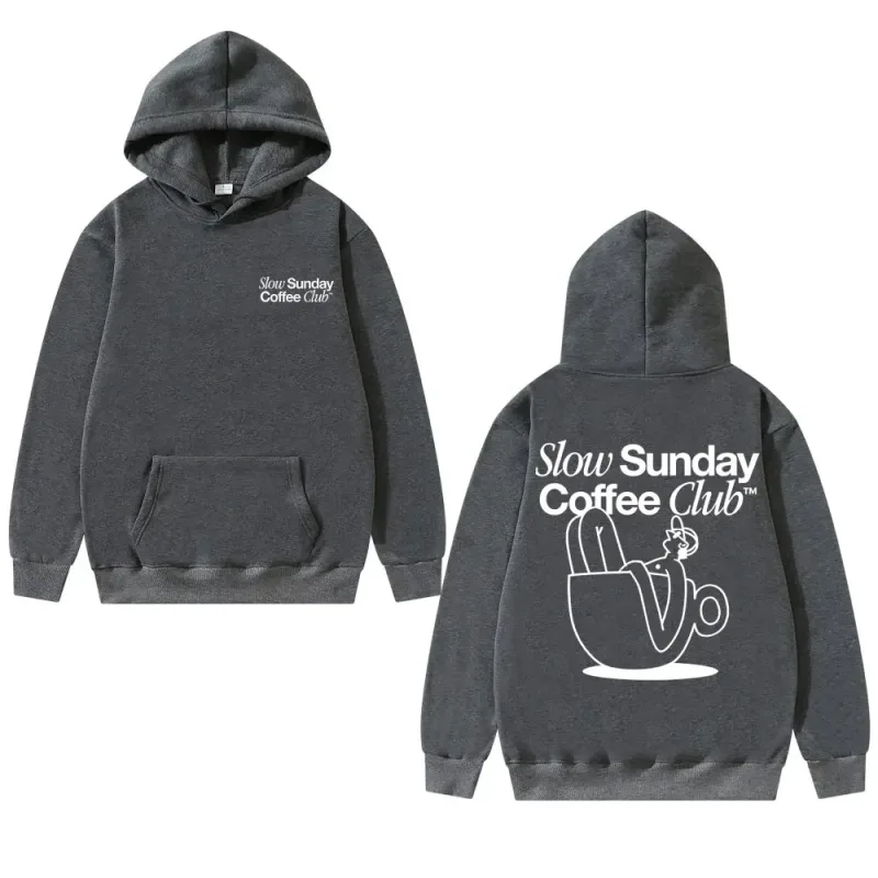 Unissex lento domingo café clube moletom com capuz engraçado meme vintage casual streetwear moletom, várias cores disponíveis
