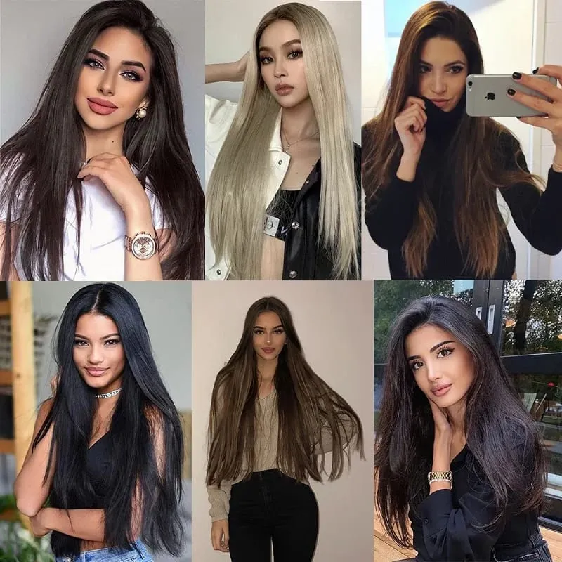 Synthetic 24Inch Long Straight One Piece Hair Extension 4 Clips V-shaped Hairstyle Black Brown Hairpiece for Women Daily Use — image 5