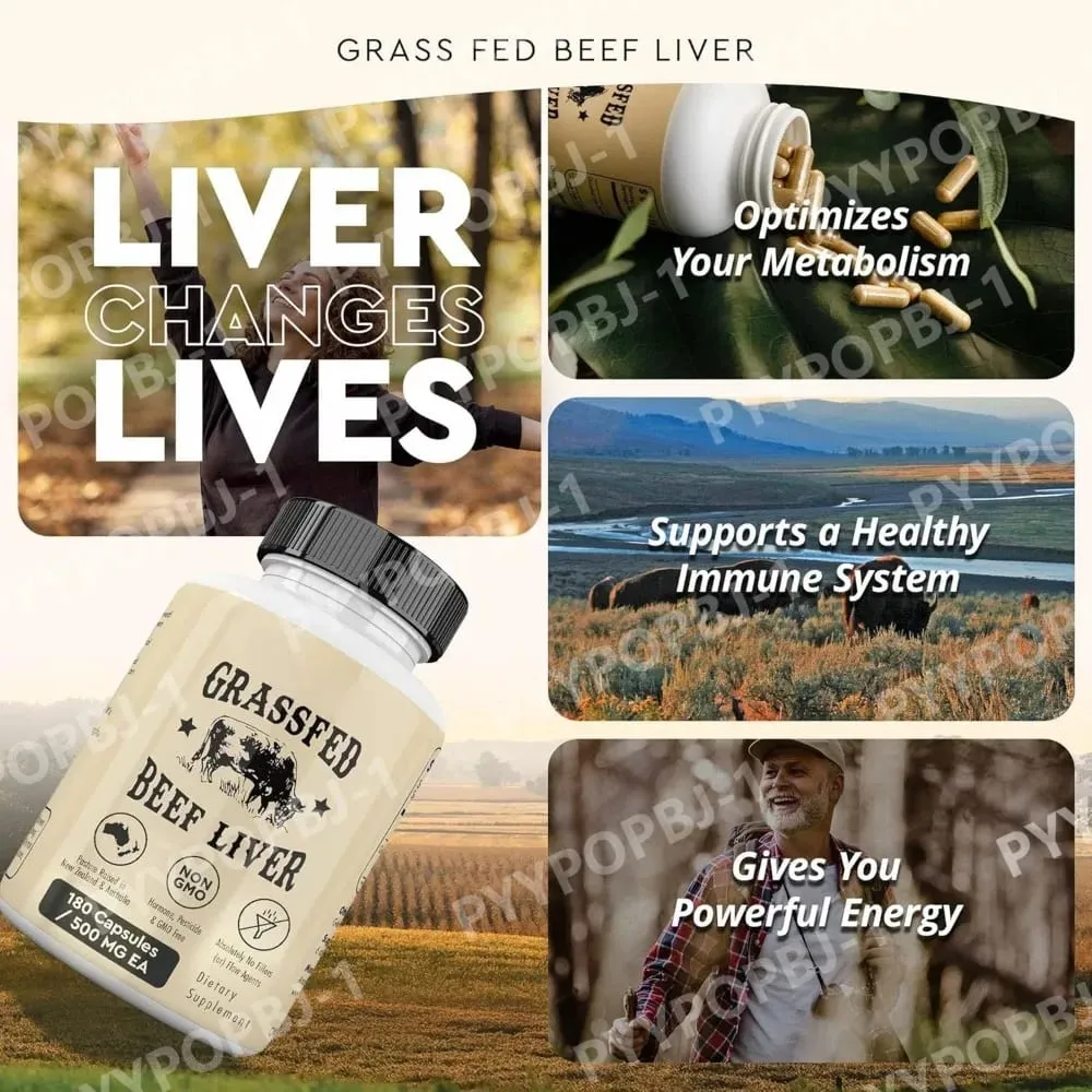Cápsulas de fígado bovino alimentado com pasto 500 mg cada pasto criado suplemento de fígado bovino não OGM 180 cápsulas — image 3