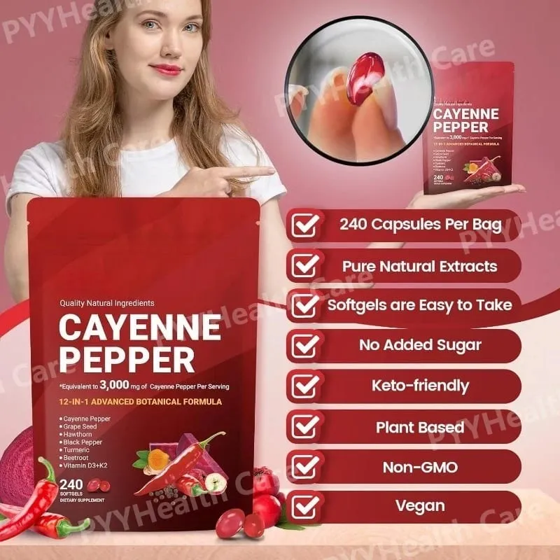 Cayennepeber softgels med druekerner Rødbede Gurkemeje Vitaminer D3 K2 E Urtetilskud — image 4