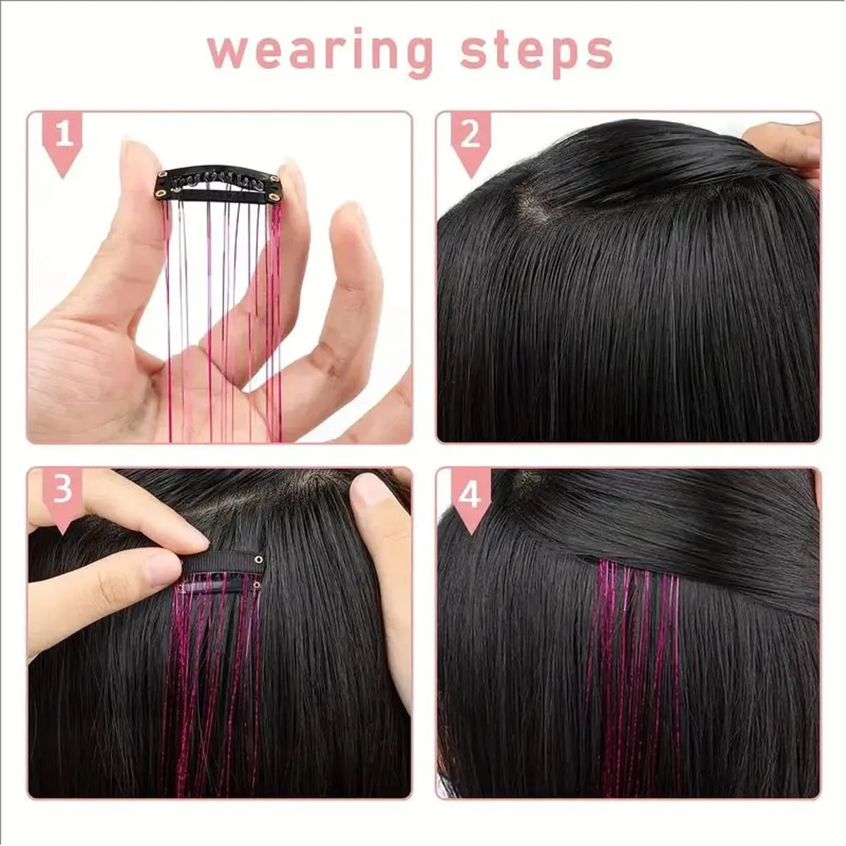 12Pcs Synthetic Hair Tinsel Clip in 20Inch Glitter Tinsel Hair Clip in Hair Tinsel Kit Heat Resistant Shiny Sparkle Fairy Hair — image 6