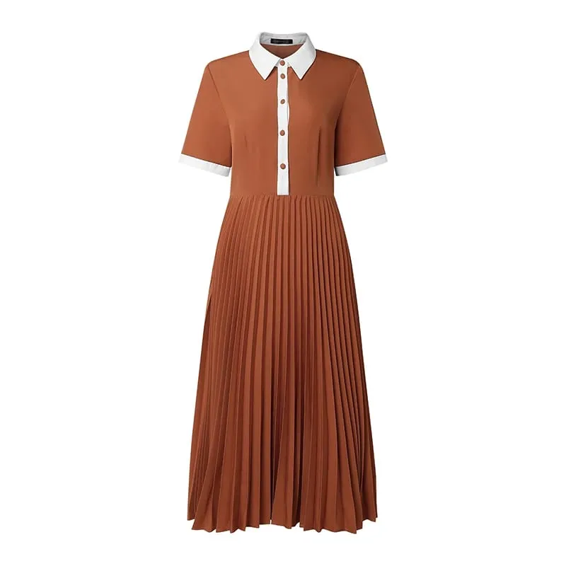 Professional OL Dress ZANZEA Women Summer Sundress Stylish Lapel Neck Short Sleeve Pleated Sundress Elegant A Line Work Dresses — image 9