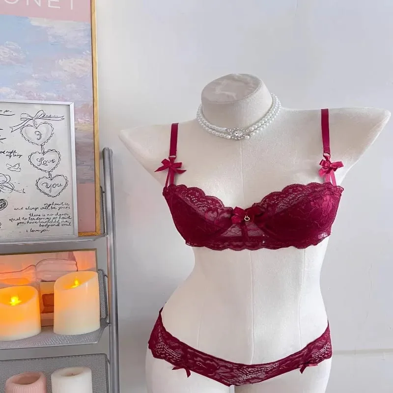 Elegant Lace Half Cup Bra Set Women Soft Underwire Gathered Thin Support Modest Exquisite Lace Comfort Lingerie Set 4 Colors 32- — image 3
