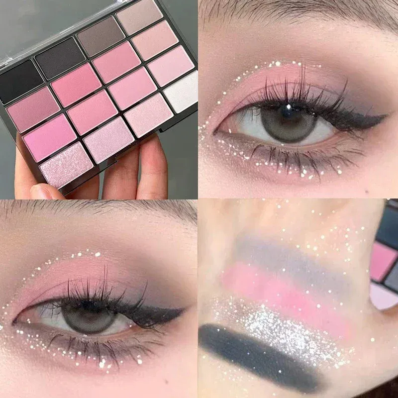 16 Colors Black Pink Eyeshadow Palette Glitter Shimmer Pearlescent Matte Low Saturation Style Long Lasting Eye Shadow Eye Makeup — image 5