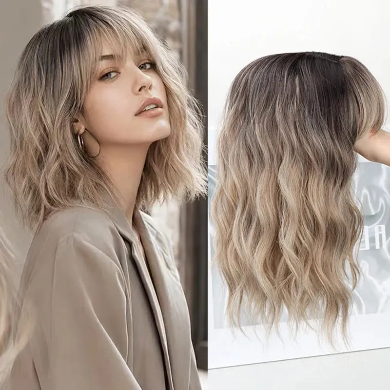 14Inch Synthetic Short Bobo Wavy Curly Topper Hair Extension Scalp-Covering Clip-In for Thinning Hair Women Daily Use