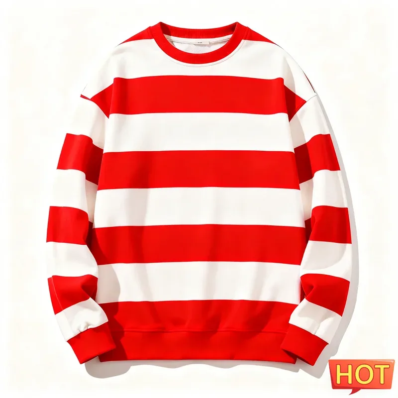Moletons gráficos listrados retrô para homens, simples, casuais, manga comprida, estampa 3D, feio, solto, respirável, pulôveres com gola redonda — image 5