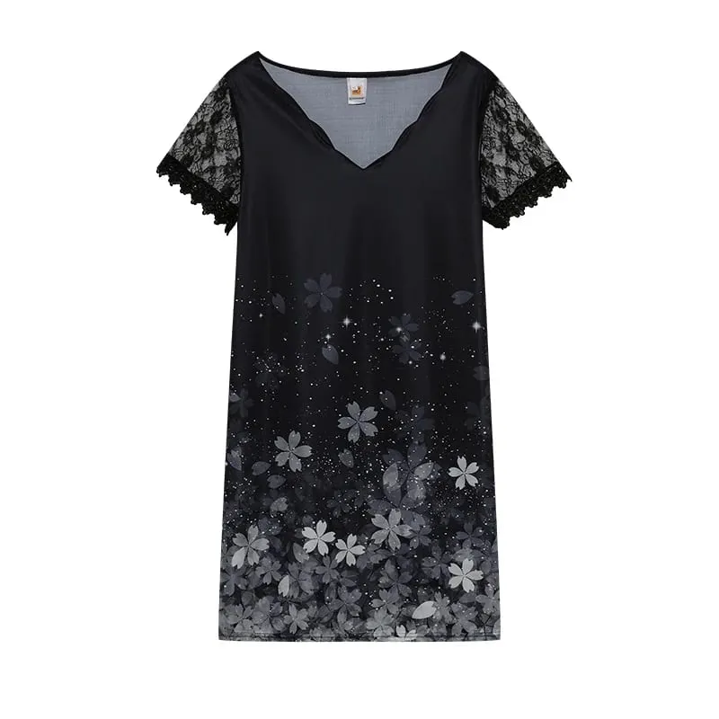 2026 New Women's New Positioning Printing Wave V-neck Lace Short-sleeved Dress — image 9