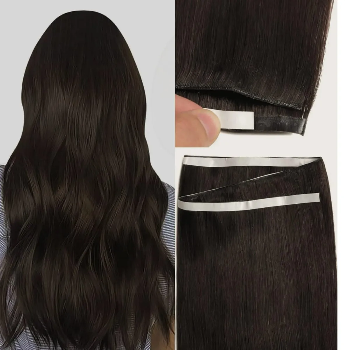 [NEW] Full Shine 50G One Piece Invisible Genius Hair Extensions Tape-In Real Human Hair Remy Skin Weft Thick Ends For Women