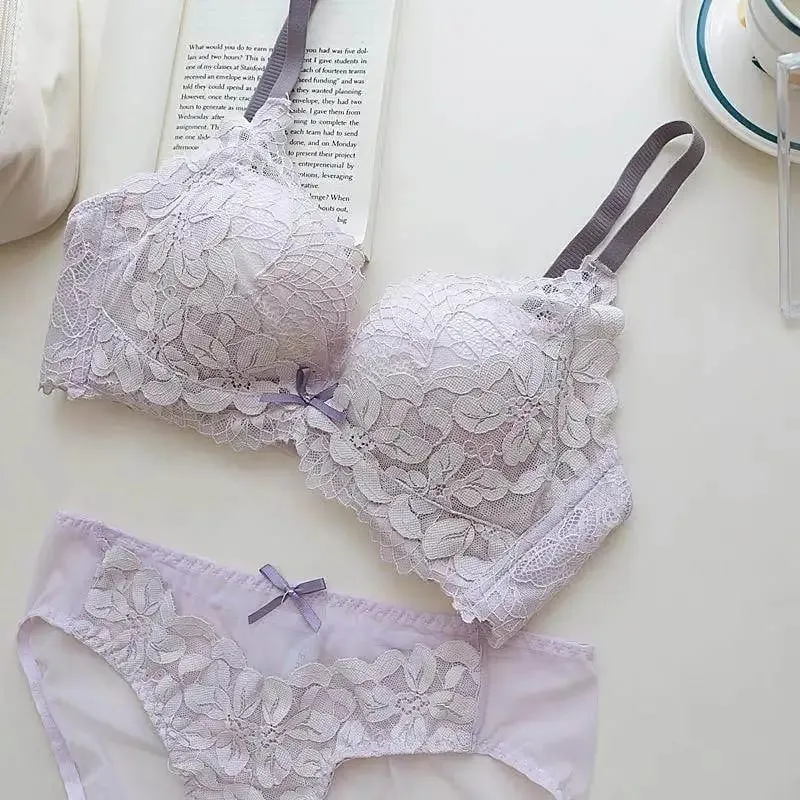 Modest Japanese Style Abaya Lace Bra Set Women Luxury Push Up Small Bust Support Anti Sagging Full Coverage Comfort MOYISU Sexy — image 2