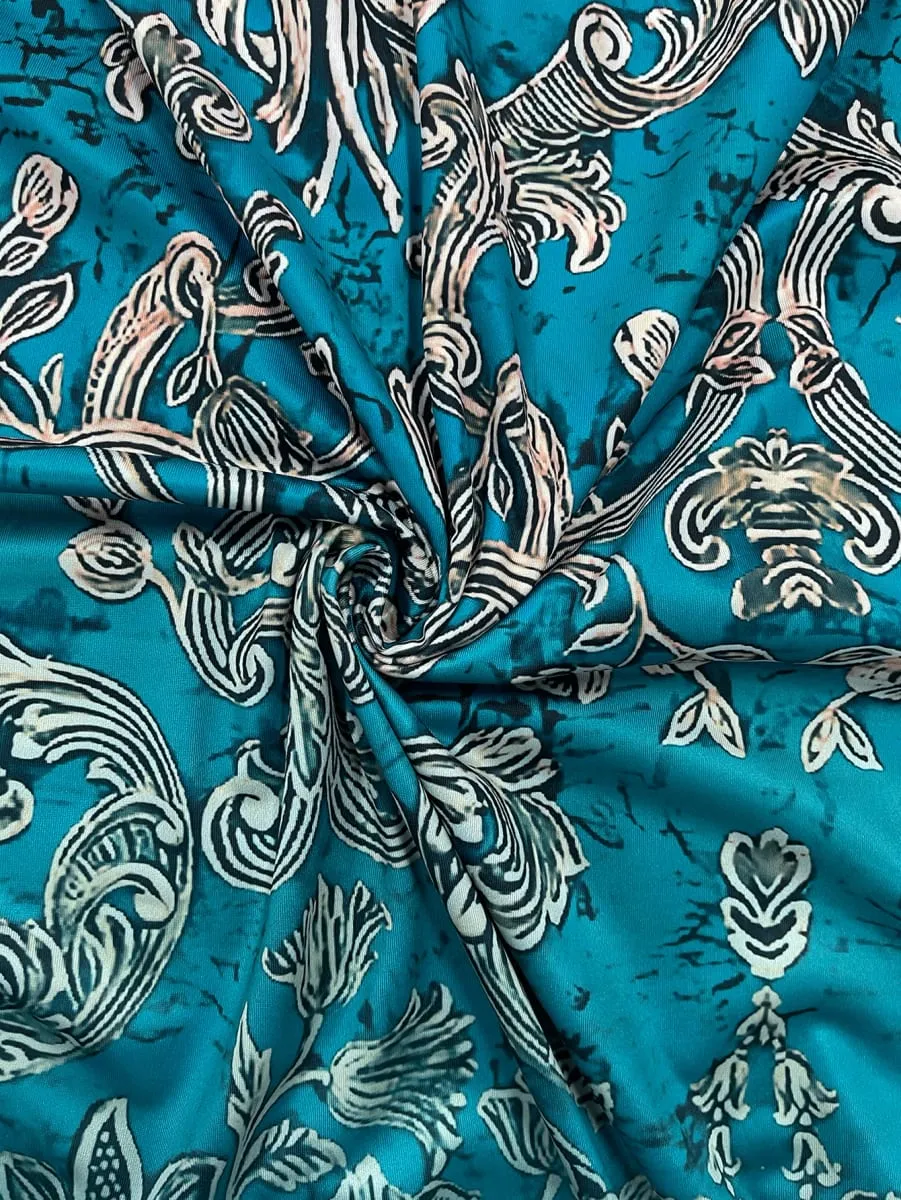 Plus Size Teal Baroque Floral Print Maxi Dress Summer Casual Short Sleeve Scoop Neck Loose Long Sundress na May Pocket — image 5