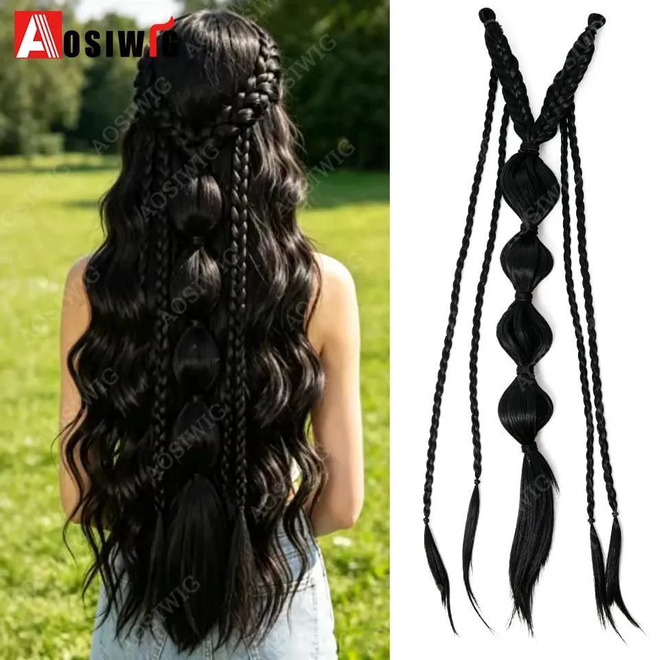 Elf Style Half Head Braided Hair Extensions Synthetic Clip In Braids Hairpiece Natural Black Dark Brown Fake Hair for Women Dail — image 13