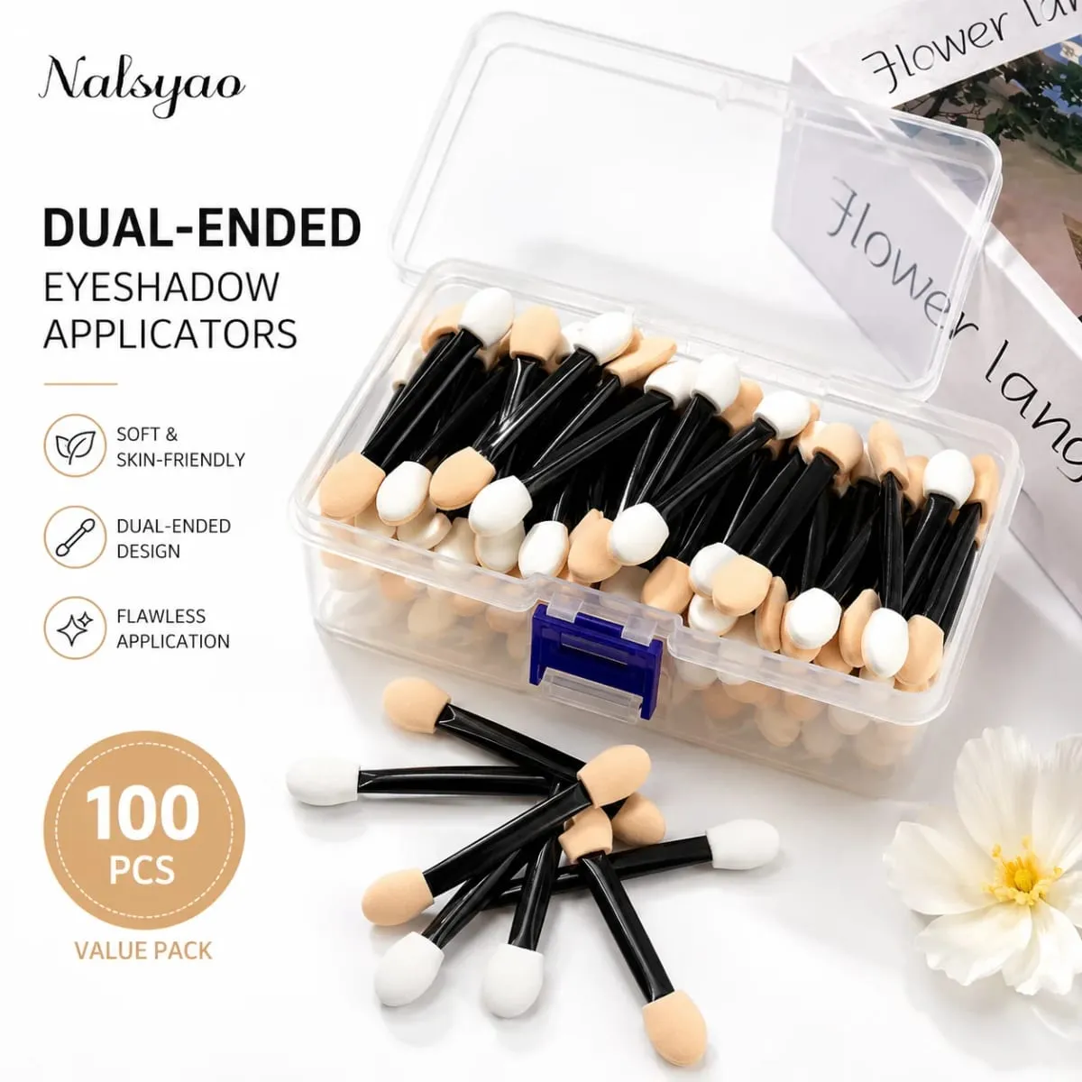 Applicator 50/100/200PCS Disposable Dual Sides Eye Shadow Sponge Applicators with Container Length Eyeshadow Brushes Makeup — image 1