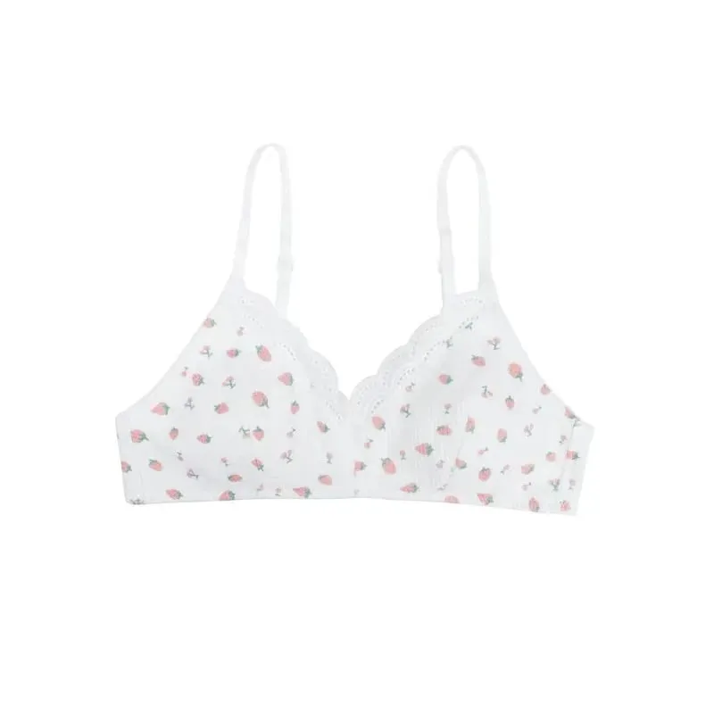 Japanese Sweet Lolita Bra&Panty Set Cherry Strawberry Print Wireless Comfort Bralette Anti Sagging AB Cup MOYISU 32-38-Sexy Bras — image 2