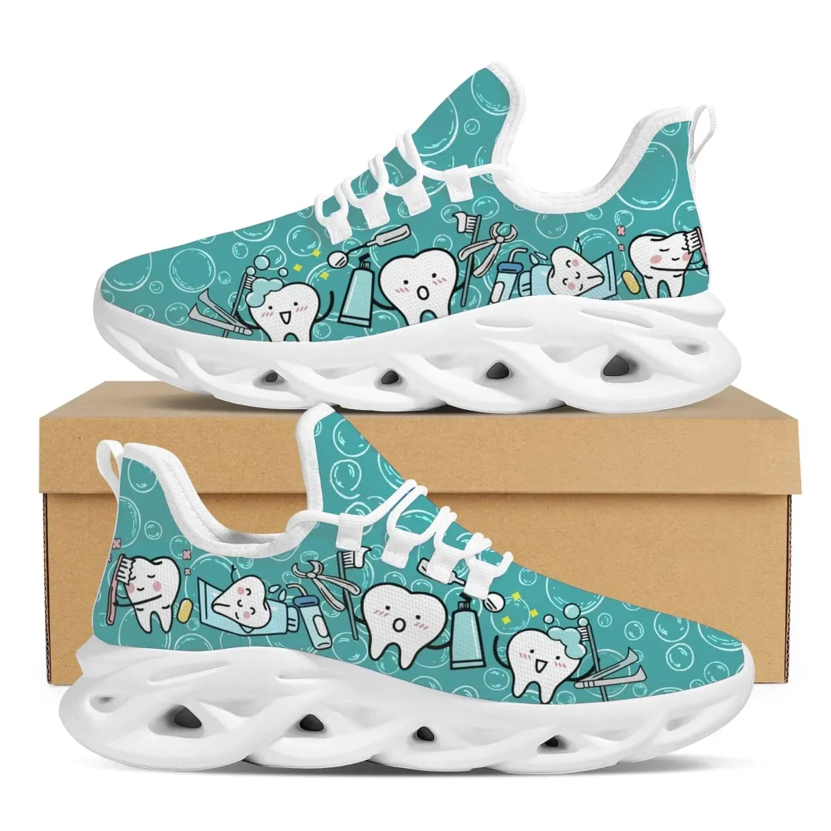 Casual Women's Dental Shoes Funny Teeth Dentist Design Flats Lace-up Sneakers Spring Breathable Beach Walking Shoe New Fashion — image 3