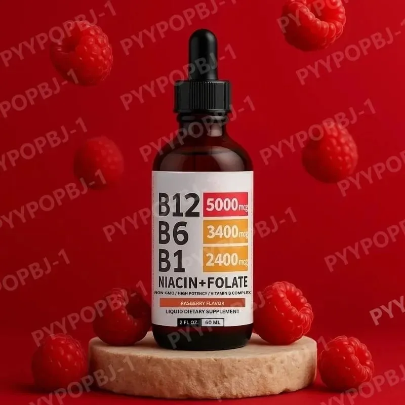 5-in-1 Vitamin B Complex Liquid Drops B12 B6 B1 Niacin Folate Support Normal Energy Metabolism Immune System Health