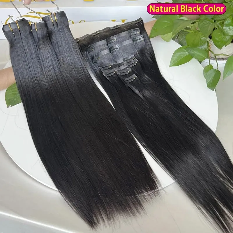 Bone Straight Clip In Human Hair Extensions Unprocessed Raw Hair Extensions Full Head Seamless Clip Ins Extension 100g/7pcs