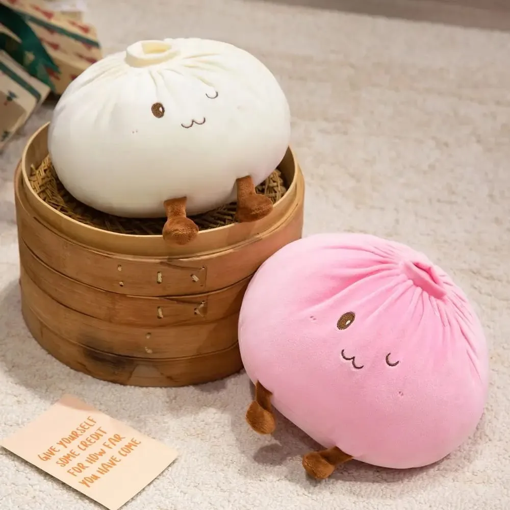 Super Soft Plush Material Steamed Bun Plush Pillow PP Cotton Filled Fluffy Comfortable Dumpling Plush Toy Stress Relief