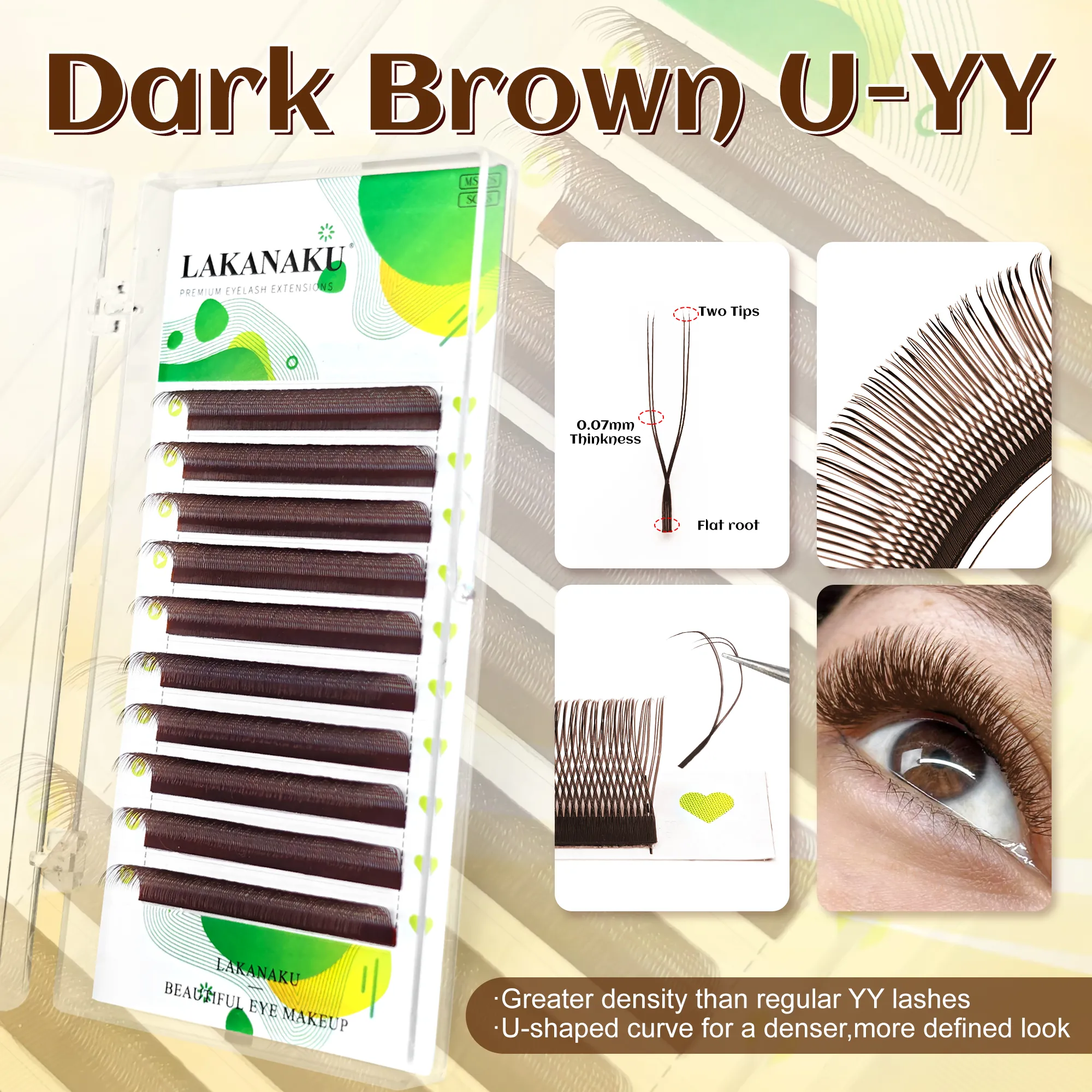 Dark Brown U Shape YY Lashes Brown Premade Eye Lashes Extensions Fio U 2D Clover Cilios — image 2