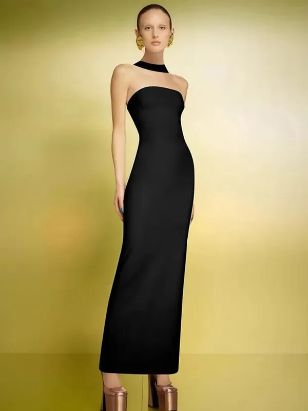 Mulheres celebridade sexy sem costas halter vermelho branco maxi longo verão bandagem bodycon vestido 2025 elegante noite clube festa outfit — image 6