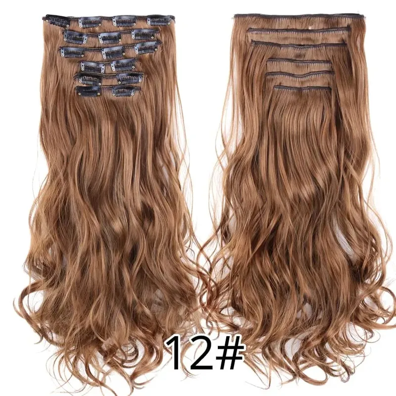 Black Clip In Extensions Straight 22" Long Synthetic Thick Clips On Hair Piece For Women 6Pcs/Set Curly Full Head Weddings Daily — image 46