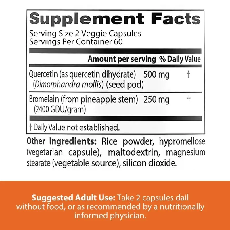 Quercetin Bromelain Immune Support Heart Joint & Respiratory Health Non-GMO Vegan Capsules — image 3