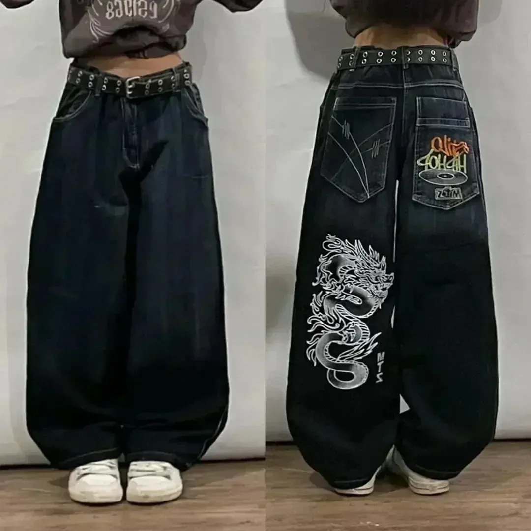 American Y2K Hip Hop Fashion Trend Skull Embroidery Spot Jeans Men Street Loose Straight Wide-leg Pants Couple Oversized Jeans — image 17