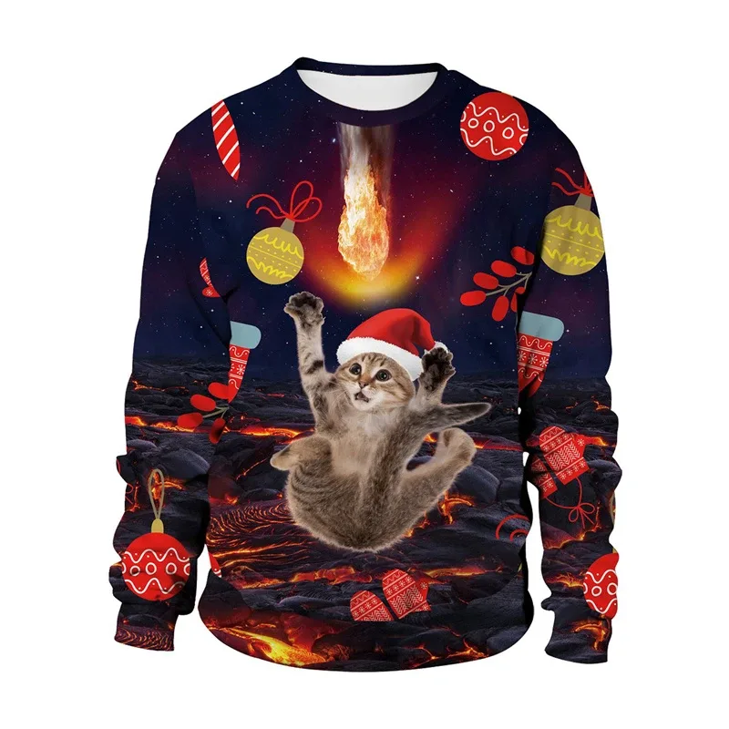 Funny 2026 Ugly Christmas Sweater For Men Women New Xmas Cat Dog Pattern Sweatshirt Festival Party Crew Neck Pullover Hoodies — image 5