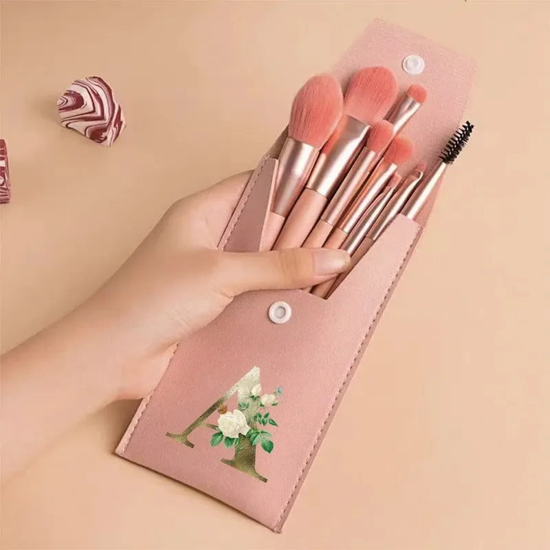 Beginners Makeup Brushes Set - Soft Fluffy Brushes For Face & Eye With PU Bag Ideal For Makeup Artists Golden Flower Pattern