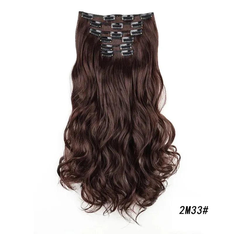Synthetic Long Curly 16 Clips Hair Extension Heat Resistant Fiber Black Brown Hairpiece for Women Cosplay Wig Halloween Wig Part — image 14