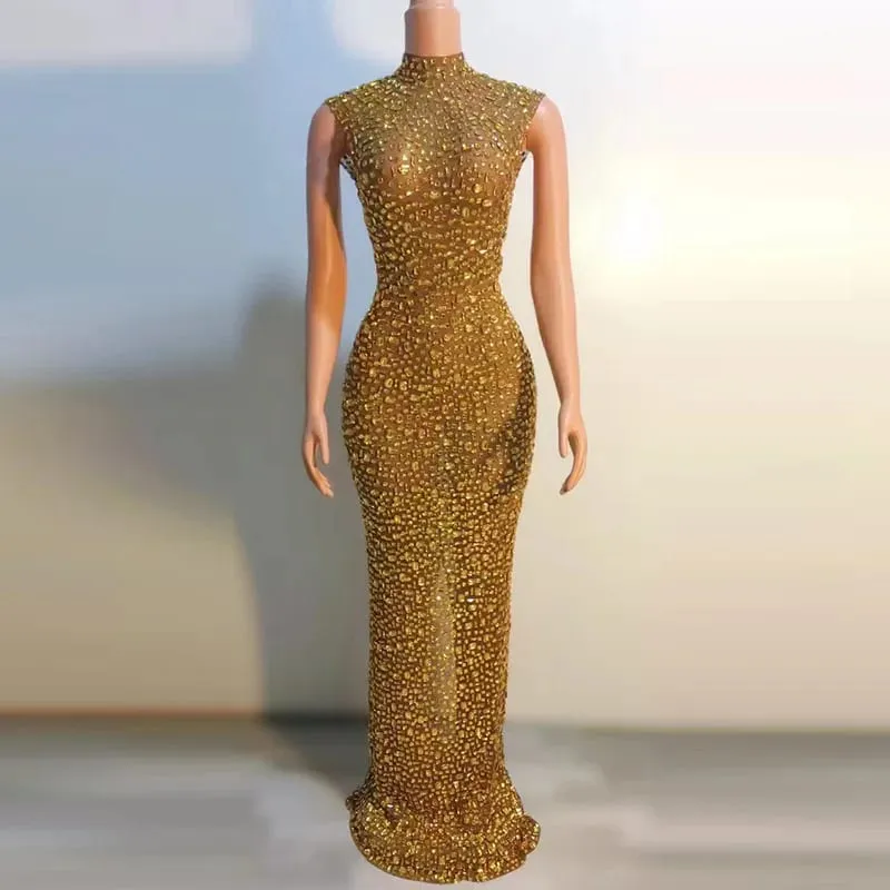Elegante luxo cristal vestido de festa aniversário celebração vestido noiva diamante longo vestido de baile mãe formal grande vestido de festa — image 3
