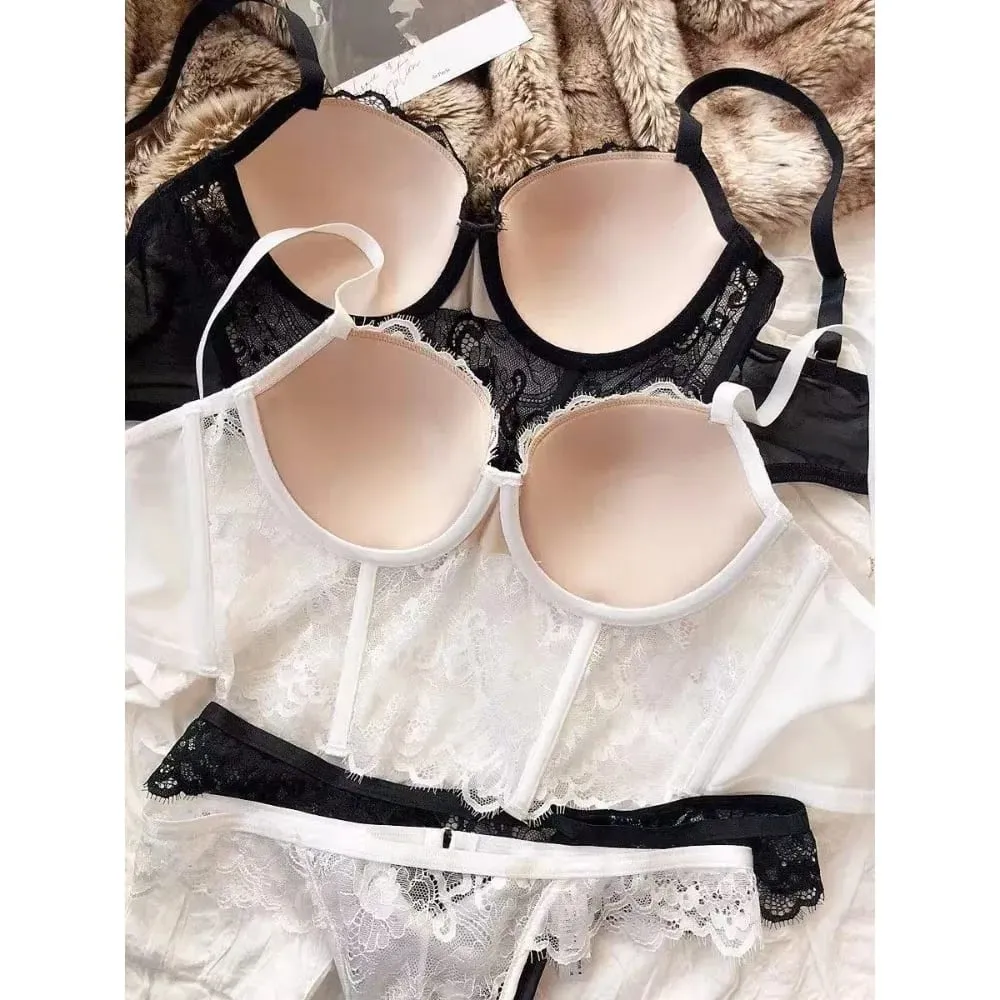 Sexiga kvinnor Fransk spets Fishbone BH Mjuk bygel 3/4 kopp Push Up Anti Sag Side Breast Shaper Comfort Daily Underkläder — image 4
