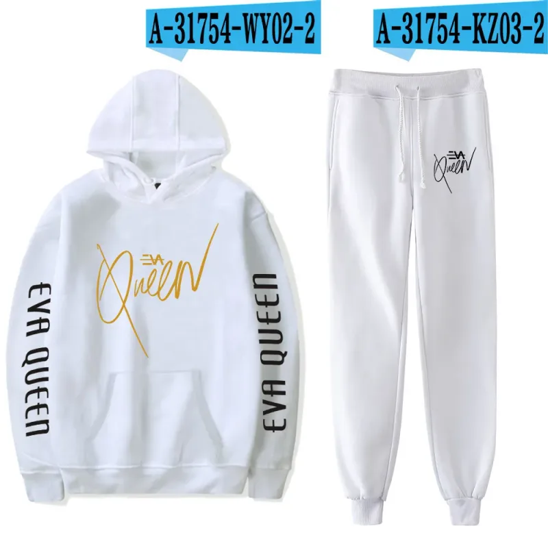 Hip Hop Bekväm Eva Queen Print Sweatshirt Träningsbyxor Kostym Huvtröjor+ Byxor Kostym Pojkar/Flickor 2-delat set Kläder — image 26